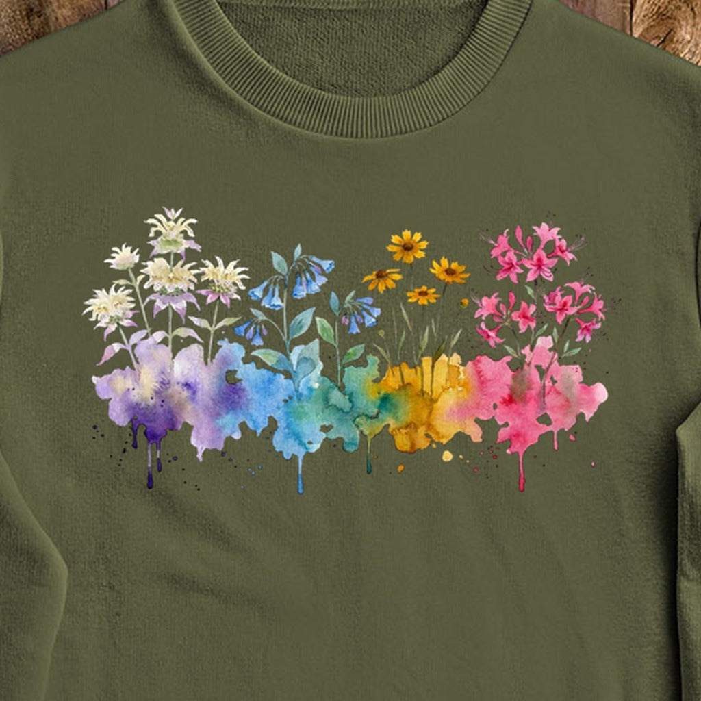 Watercolor Hot Springs Wildflowers Crewneck Sweatshirt