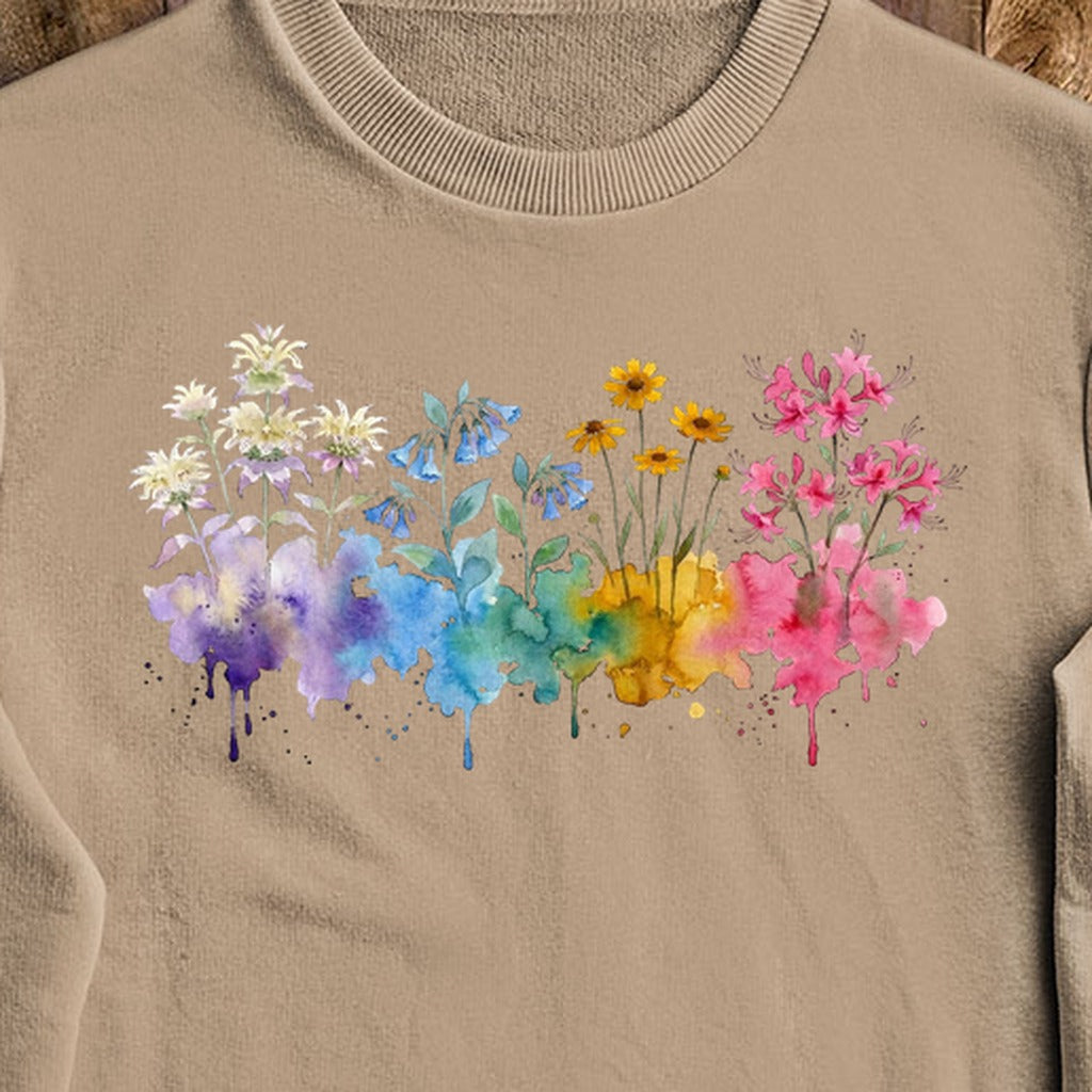 Watercolor Hot Springs Wildflowers Crewneck Sweatshirt