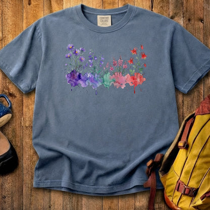 Watercolor Mount Rainier Wildflowers Cotton T-Shirt