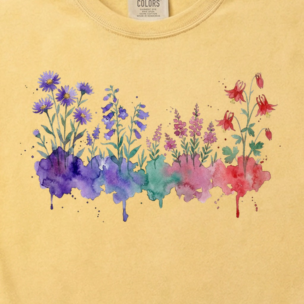Watercolor Mount Rainier Wildflowers Cotton T-Shirt