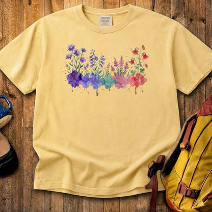 Watercolor Mount Rainier Wildflowers Cotton T-Shirt
