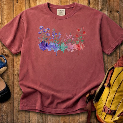 Watercolor Mount Rainier Wildflowers Cotton T-Shirt