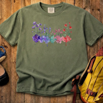 Watercolor Mount Rainier Wildflowers Cotton T-Shirt