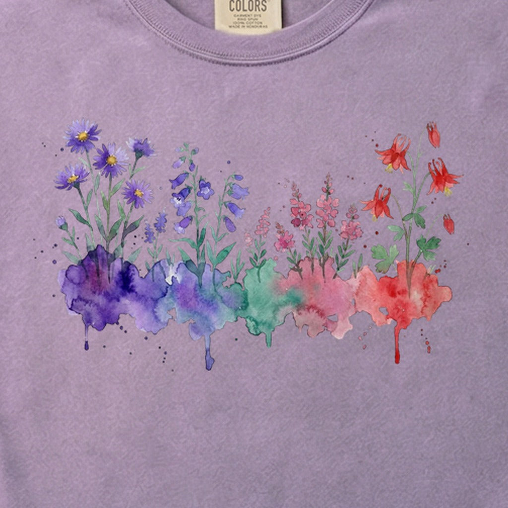 Watercolor Mount Rainier Wildflowers Cotton T-Shirt