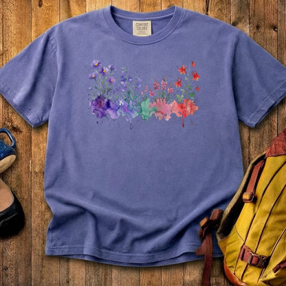 Watercolor Mount Rainier Wildflowers Cotton T-Shirt