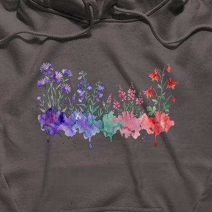 Watercolor Mount Rainier Wildflowers Hoodie