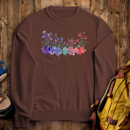 Watercolor Mount Rainier Wildflowers Crewneck Sweatshirt