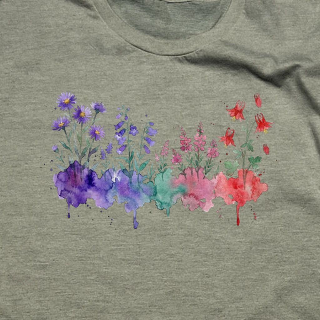 Watercolor Mount Rainier Wildflowers T-Shirt