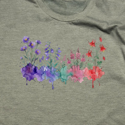 Watercolor Mount Rainier Wildflowers T-Shirt