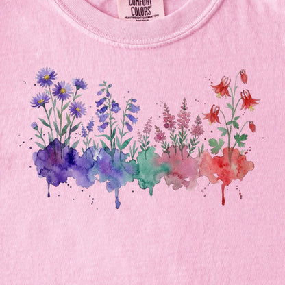 Watercolor Mount Rainier Wildflowers Kids Cotton T-Shirt