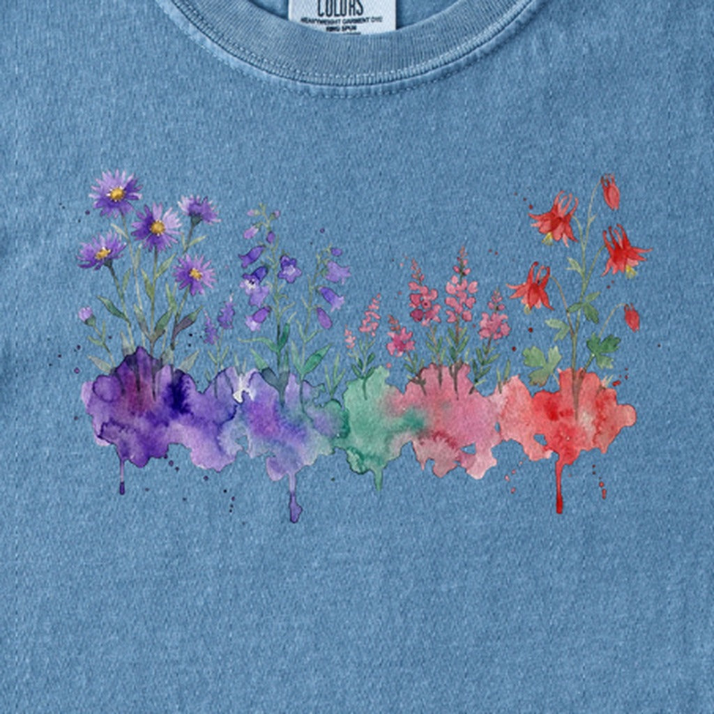 Watercolor Mount Rainier Wildflowers Kids Cotton T-Shirt