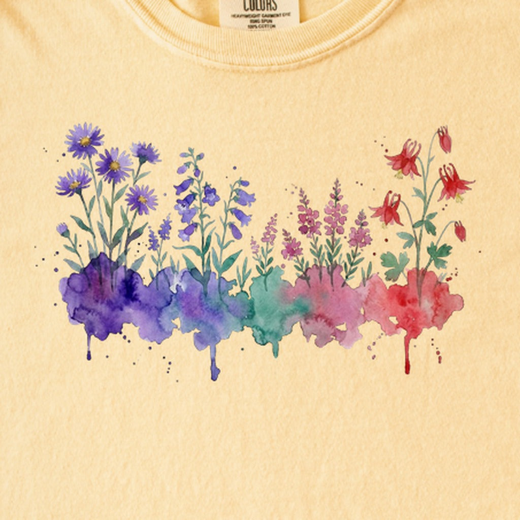 Watercolor Mount Rainier Wildflowers Kids Cotton T-Shirt