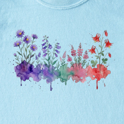 Watercolor Mount Rainier Wildflowers Kids Cotton T-Shirt