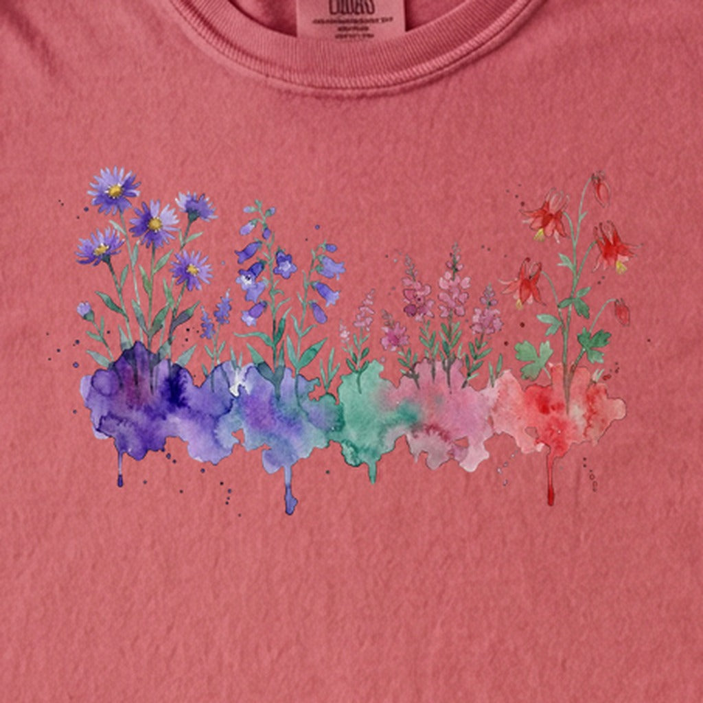 Watercolor Mount Rainier Wildflowers Kids Cotton T-Shirt