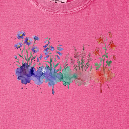 Watercolor Mount Rainier Wildflowers Kids Cotton T-Shirt