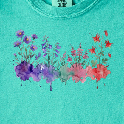 Watercolor Mount Rainier Wildflowers Kids Cotton T-Shirt