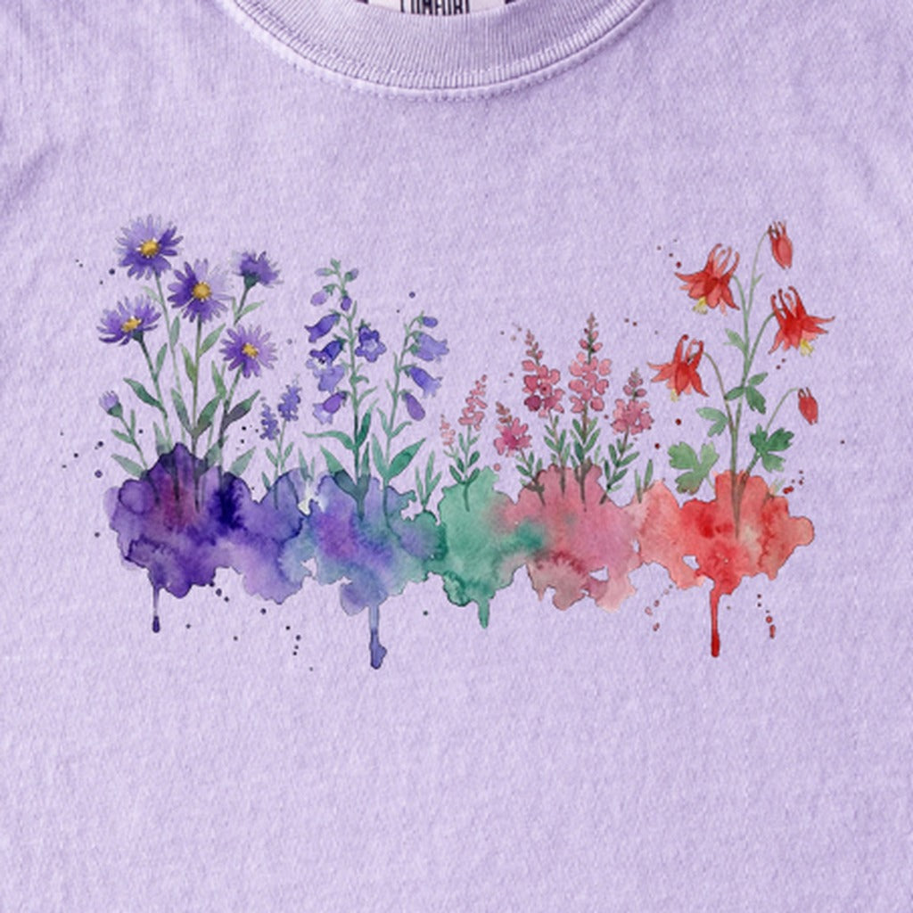Watercolor Mount Rainier Wildflowers Kids Cotton T-Shirt