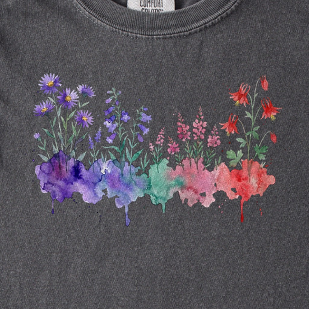 Watercolor Mount Rainier Wildflowers Kids Cotton T-Shirt