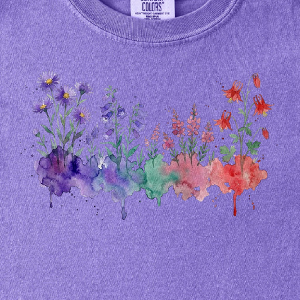 Watercolor Mount Rainier Wildflowers Kids Cotton T-Shirt
