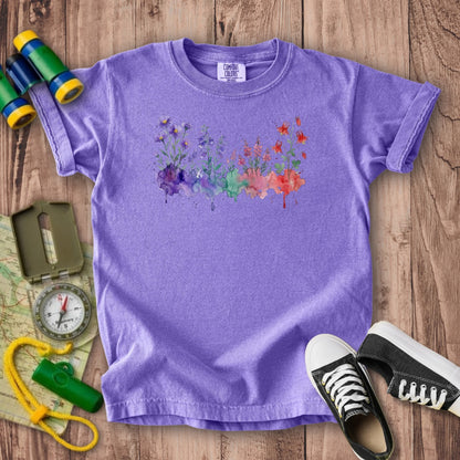 Watercolor Mount Rainier Wildflowers Kids Cotton T-Shirt