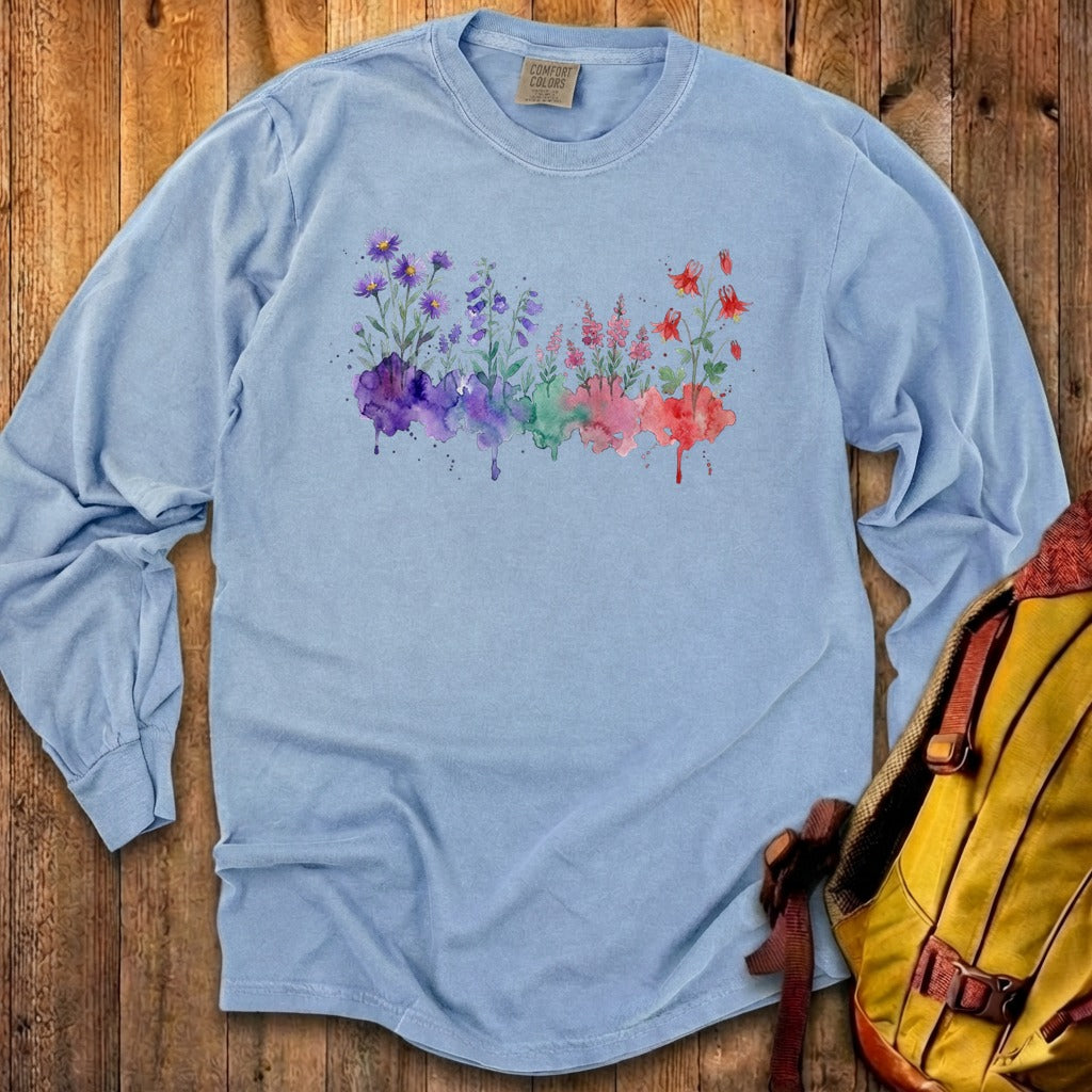 Watercolor Mount Rainier Wildflowers Premium Long Sleeve