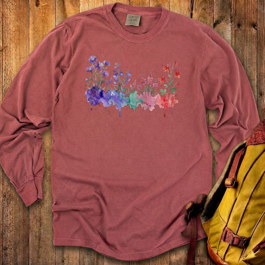 Watercolor Mount Rainier Wildflowers Premium Long Sleeve