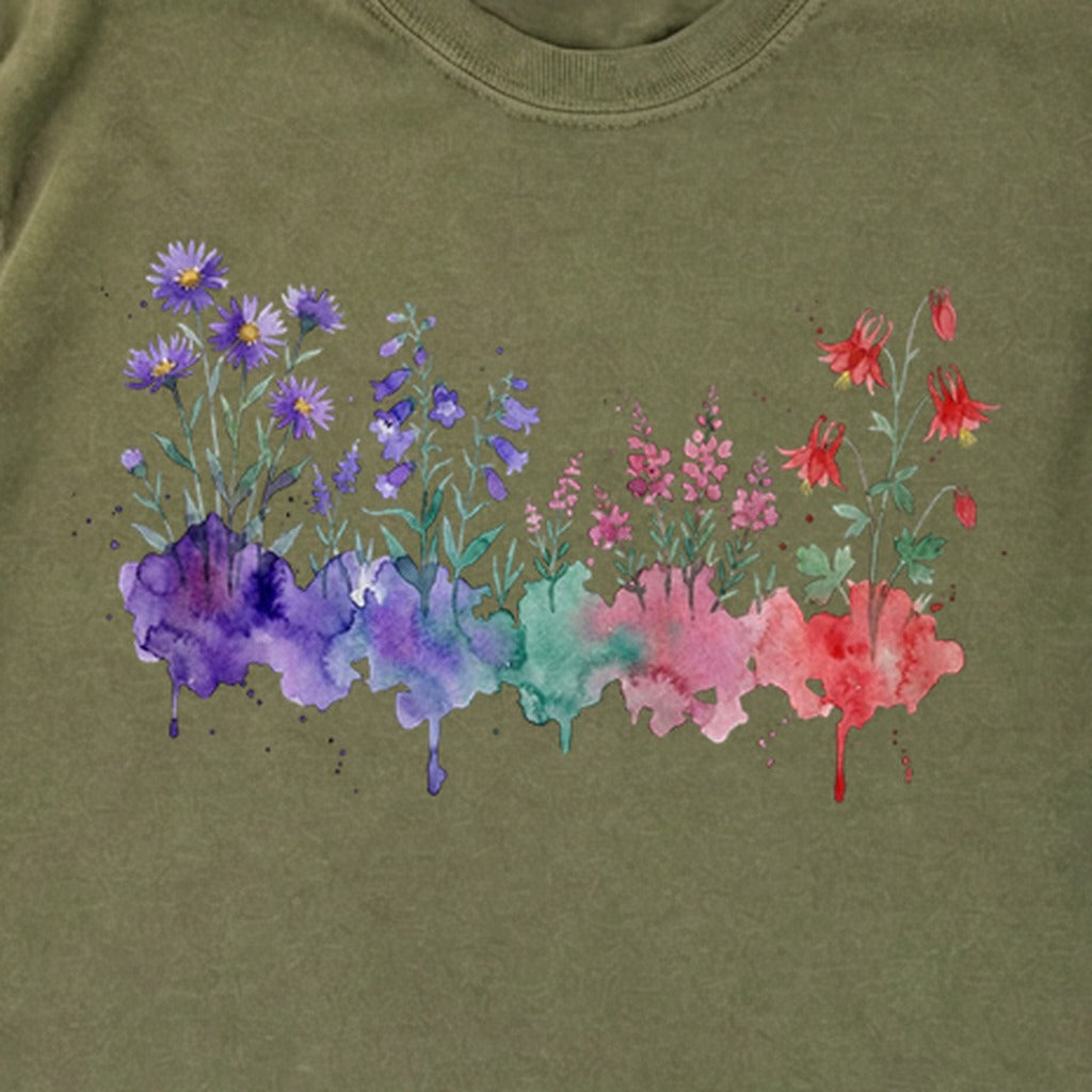 Watercolor Mount Rainier Wildflowers Premium Long Sleeve