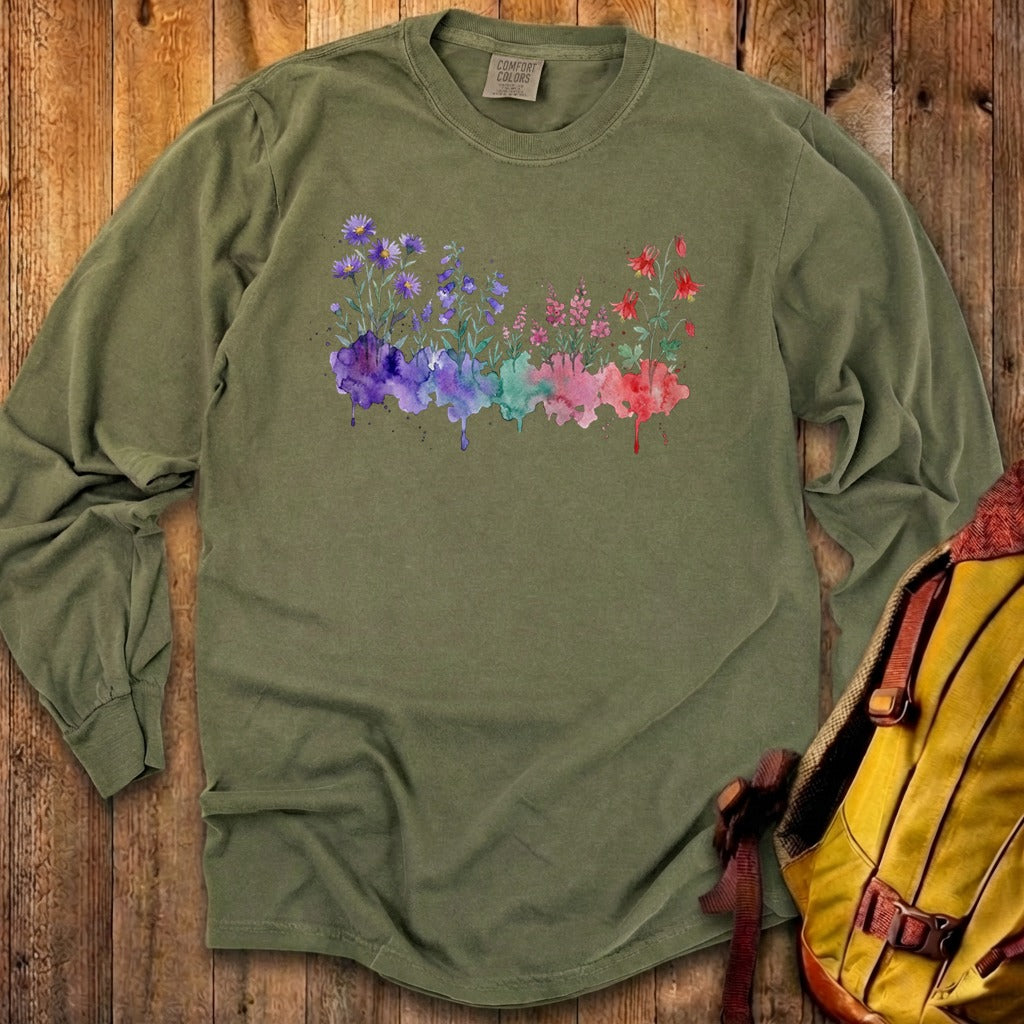 Watercolor Mount Rainier Wildflowers Premium Long Sleeve