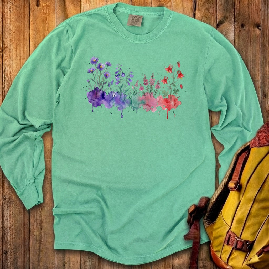 Watercolor Mount Rainier Wildflowers Premium Long Sleeve