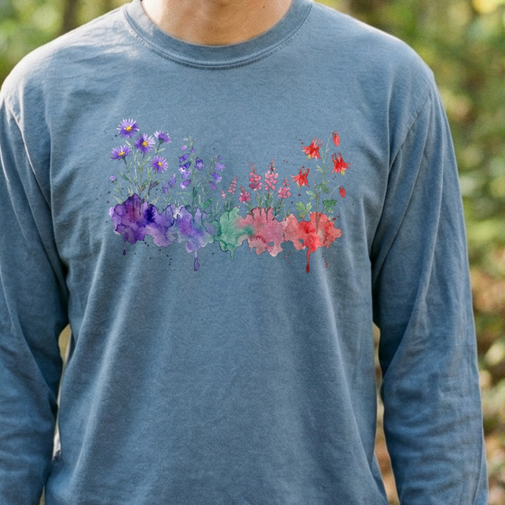 Watercolor Mount Rainier Wildflowers Premium Long Sleeve