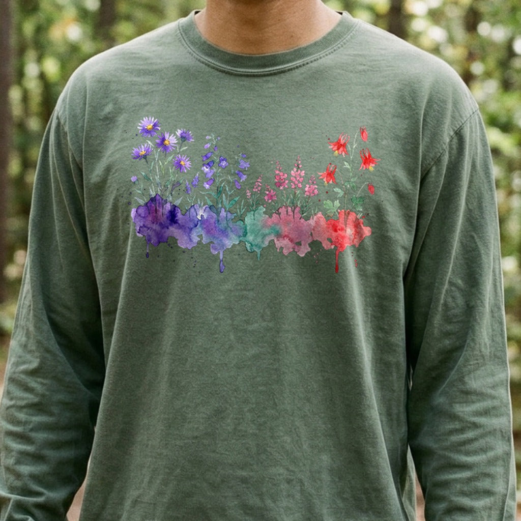 Watercolor Mount Rainier Wildflowers Premium Long Sleeve