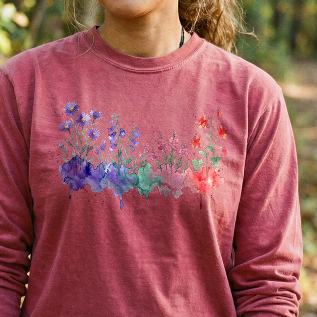 Watercolor Mount Rainier Wildflowers Premium Long Sleeve
