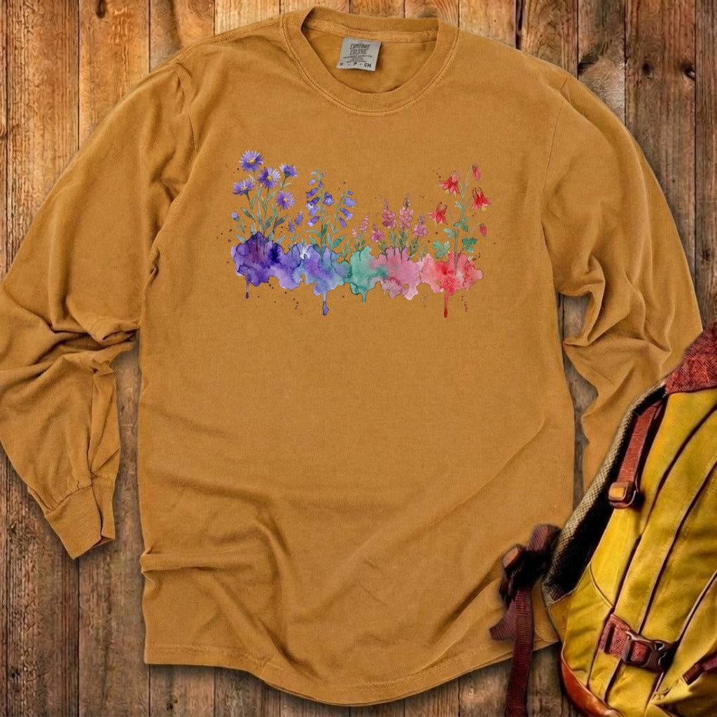 Watercolor Mount Rainier Wildflowers Premium Long Sleeve