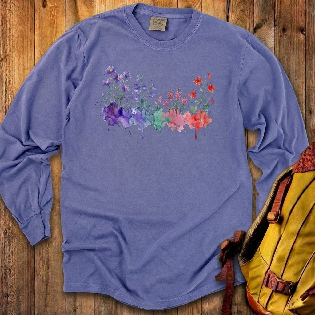 Watercolor Mount Rainier Wildflowers Premium Long Sleeve