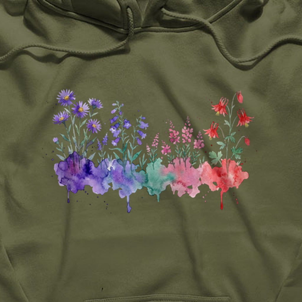 Watercolor Mount Rainier Wildflowers Hoodie