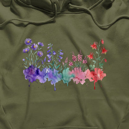 Watercolor Mount Rainier Wildflowers Hoodie