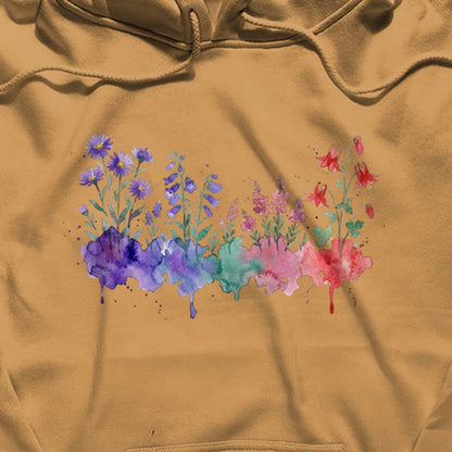 Watercolor Mount Rainier Wildflowers Hoodie