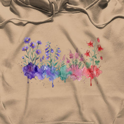 Watercolor Mount Rainier Wildflowers Hoodie