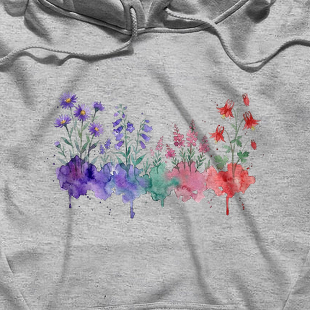 Watercolor Mount Rainier Wildflowers Hoodie