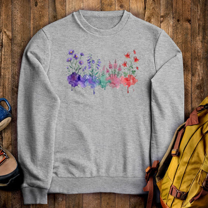 Watercolor Mount Rainier Wildflowers Crewneck Sweatshirt