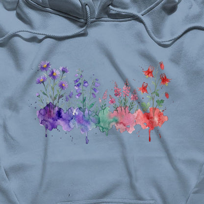 Watercolor Mount Rainier Wildflowers Hoodie