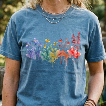 Watercolor New River Gorge Wildflowers Cotton T-Shirt
