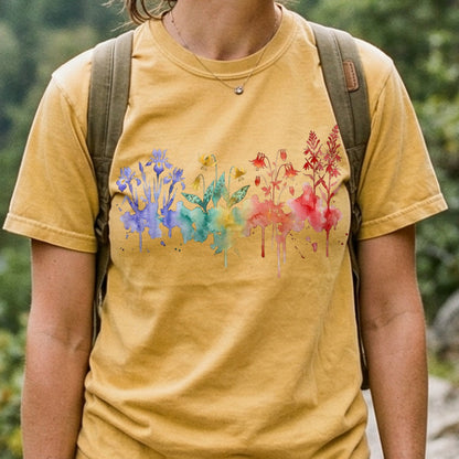 Watercolor New River Gorge Wildflowers Cotton T-Shirt