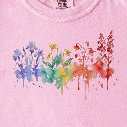 Watercolor New River Gorge Wildflowers Kids Cotton T-Shirt