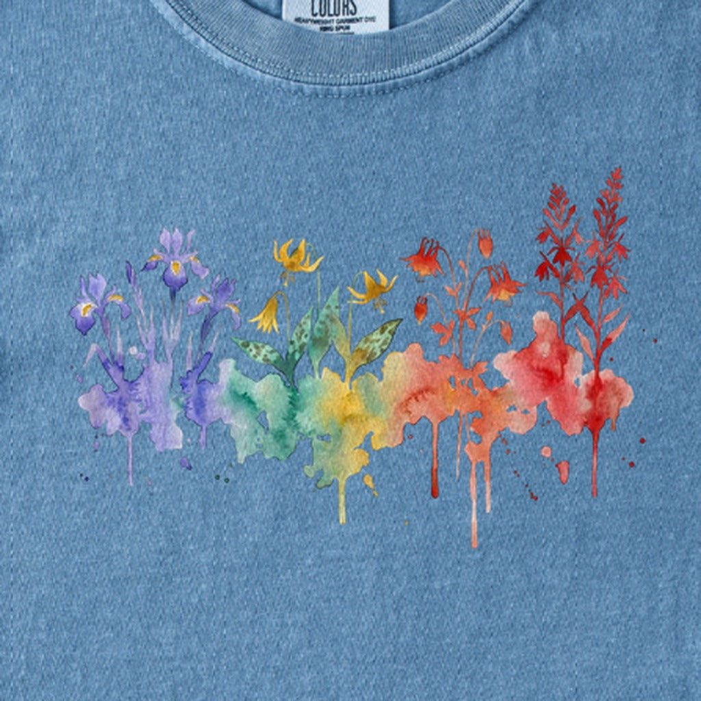 Watercolor New River Gorge Wildflowers Kids Cotton T-Shirt
