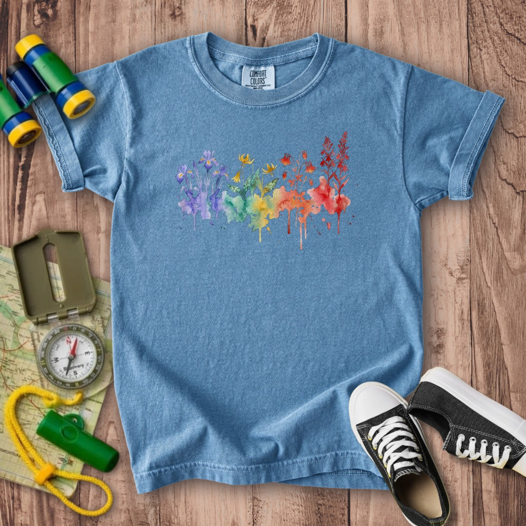 Watercolor New River Gorge Wildflowers Kids Cotton T-Shirt