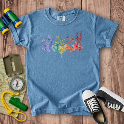 Watercolor New River Gorge Wildflowers Kids Cotton T-Shirt