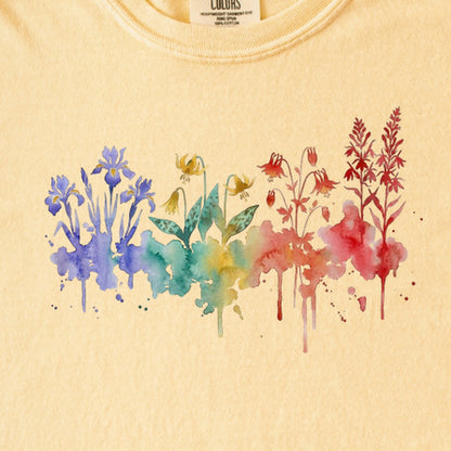 Watercolor New River Gorge Wildflowers Kids Cotton T-Shirt