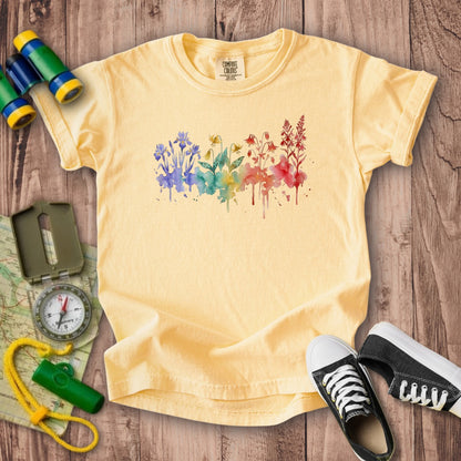 Watercolor New River Gorge Wildflowers Kids Cotton T-Shirt