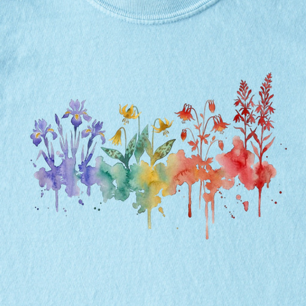 Watercolor New River Gorge Wildflowers Kids Cotton T-Shirt